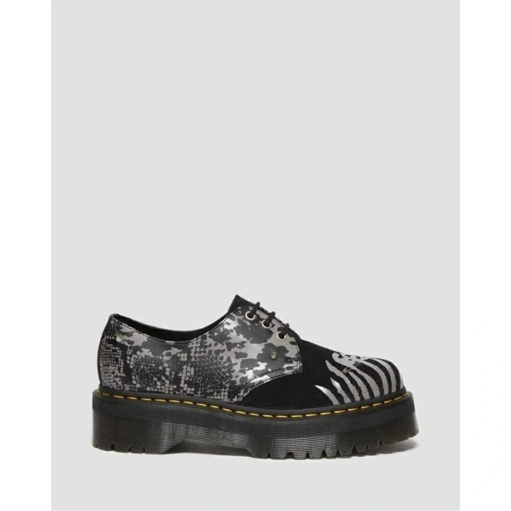 Dr. Martens 1461 Quad Animal Clash Leather & Suede Studded Platform Shoes US 6